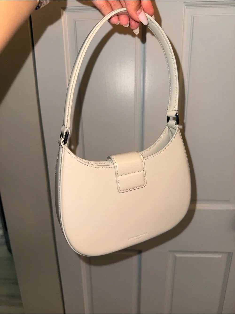 Alexander Wang Cream Patent Shoulder Bag with W Rhinestone Accent